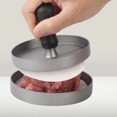 Presse à burger fonte aluminium noir avec poignée en bois