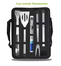Ensemble complet 5 pièces outils barbecue acier inoxydable avec sac de rangement