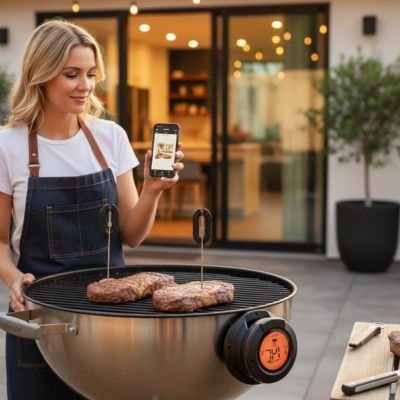 Thermomètre de cuisson femme smartphone