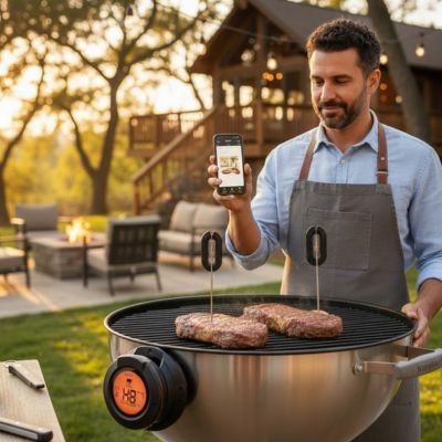 Thermomètre de cuisson homme smartphone